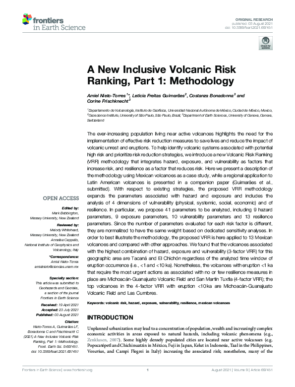 (PDF) A New Inclusive Volcanic Risk Ranking, Part 1: Methodology