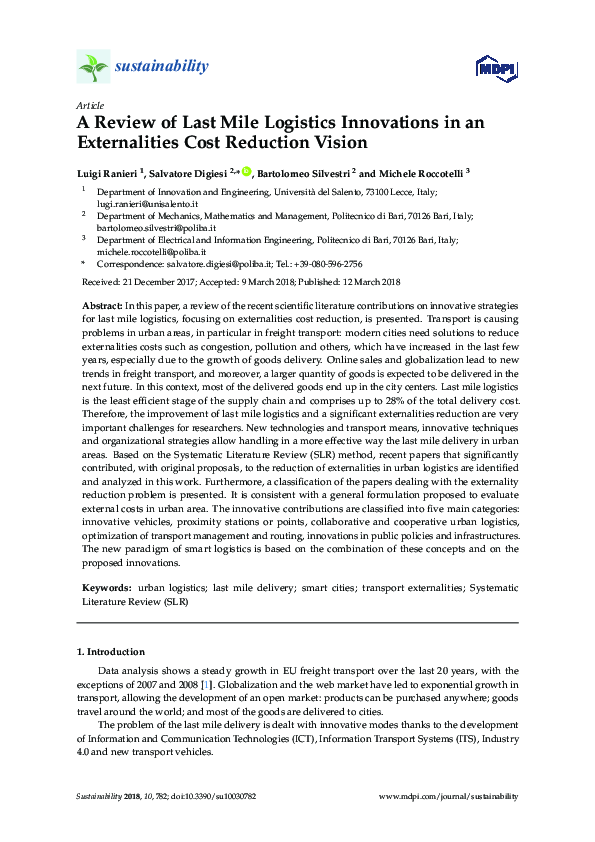 (PDF) A Review of Last Mile Logistics Innovations in an Externalities ...