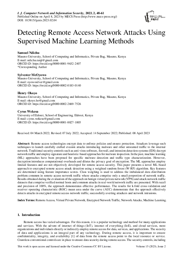 (PDF) Detecting Remote Access Network Attacks Using Supervised Machine ...