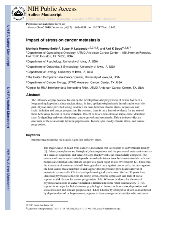 (PDF) Impact of stress on cancer metastasis