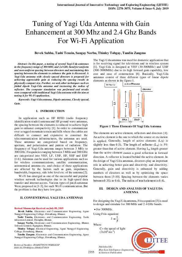 (PDF) Tuning of Yagi Uda Antenna with Gain Enhancement at 300 Mhz and 2 ...