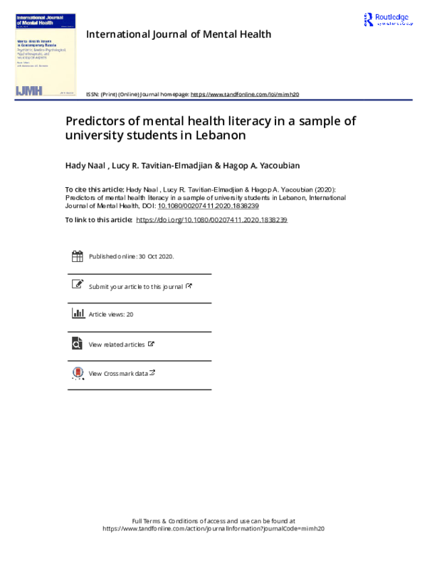 (PDF) Predictors of mental health literacy in a sample of university ...