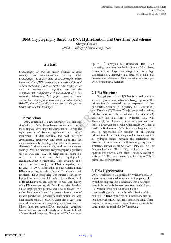 (PDF) DNA Cryptography Based on DNA Hybridization and One Time pad scheme