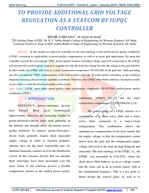 (PDF) To Provide Additional Grid Voltage Regulation as a Statcom by ...