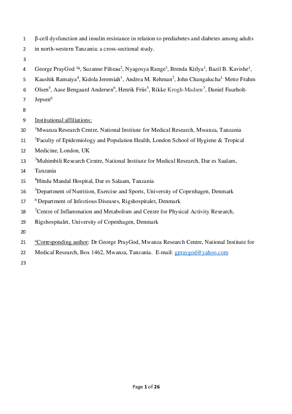 (PDF) β‐cell dysfunction and insulin resistance in relation to pre ...