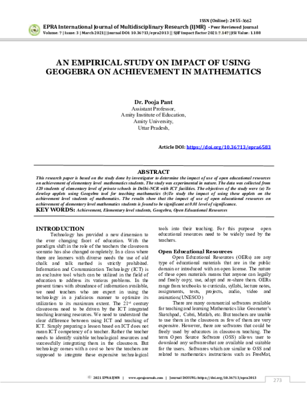 (PDF) An Empirical Study on Impact of Using Geogebra on Achievement in ...