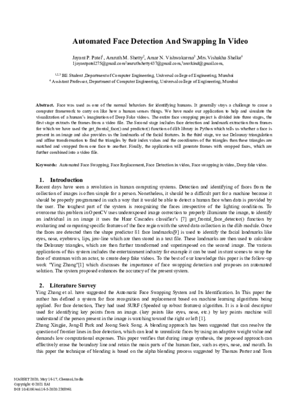 (PDF) Automated Face Detection And Swapping In Video