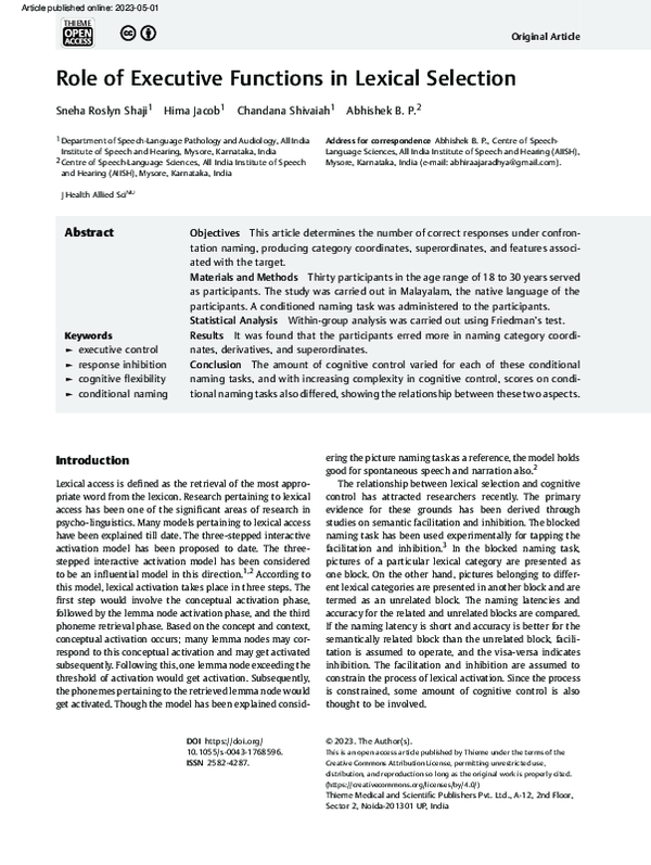 (PDF) Role of Executive Functions in Lexical Selection