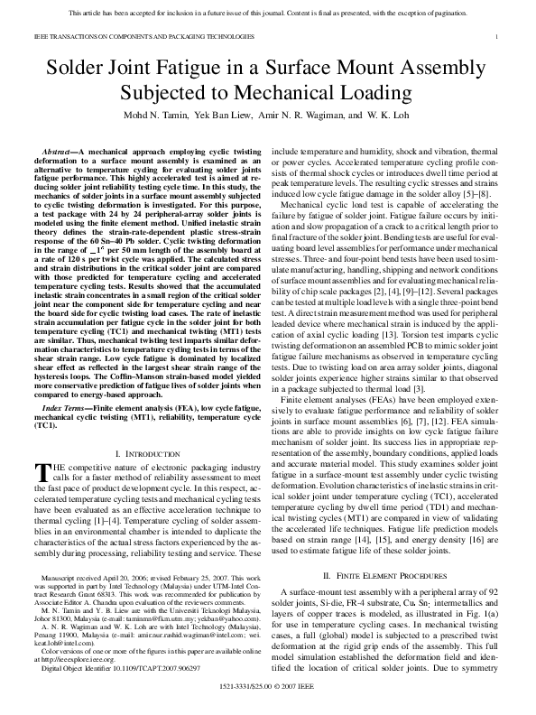 (PDF) Solder Joint Fatigue in a Surface Mount Assembly Subjected to