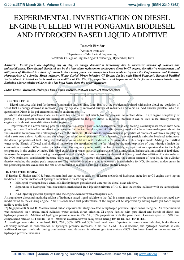 (PDF) Experimental Investigation on Diesel Engine Fuelled With Pongamia ...