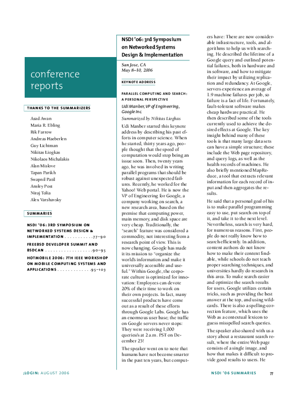 (PDF) NSDI '06: 3rd Symposium on Networked Systems Design & Implementation