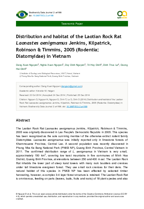(PDF) Distribution and habitat of the Laotian Rock Rat Laonastes ...
