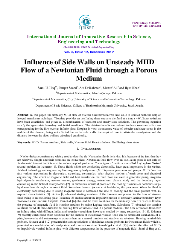 (PDF) Influence of Side Walls on Unsteady MHD Flow of a Newtonian Fluid ...
