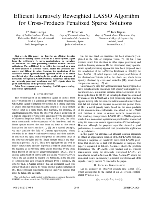 (PDF) Efficient Iteratively Reweighted LASSO Algorithm for Cross ...