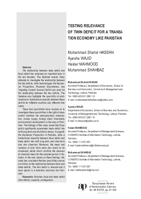 (PDF) Testing Relevance of Twin Deficit for a Transition Economy Like ...