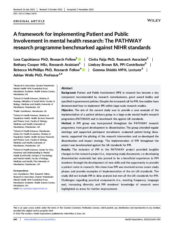 (PDF) A framework for implementing Patient and Public Involvement in ...