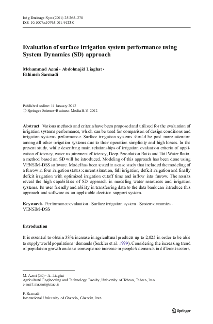 (PDF) Evaluation of surface irrigation system performance using System ...