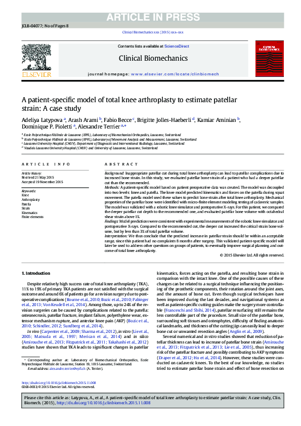 (PDF) Patient-Specific Model for Patellar Strain in TKA