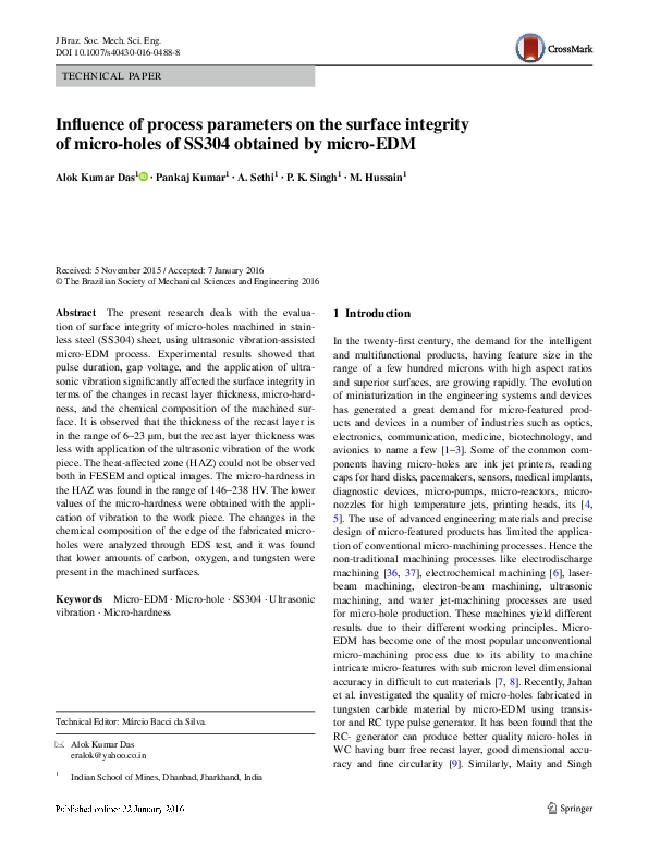 (PDF) Influence of process parameters on the surface integrity of micro ...