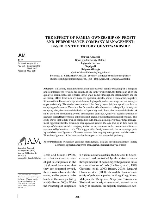 (PDF) The Effect of Family Ownership on Profit and Performance Company ...