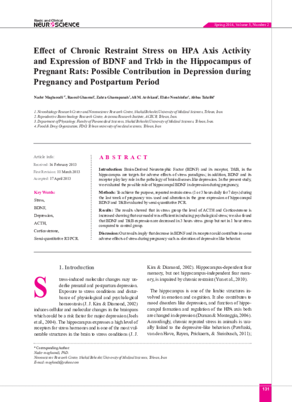 (PDF) Effect of Chronic Restraint Stress on HPA Axis Activity and ...