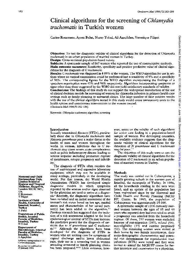 (PDF) Clinical algorithms for the screening of Chlamydia trachomatis in ...