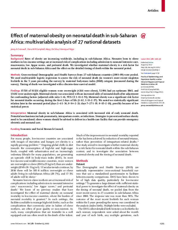 (PDF) Effect of maternal obesity on neonatal death in sub-Saharan ...