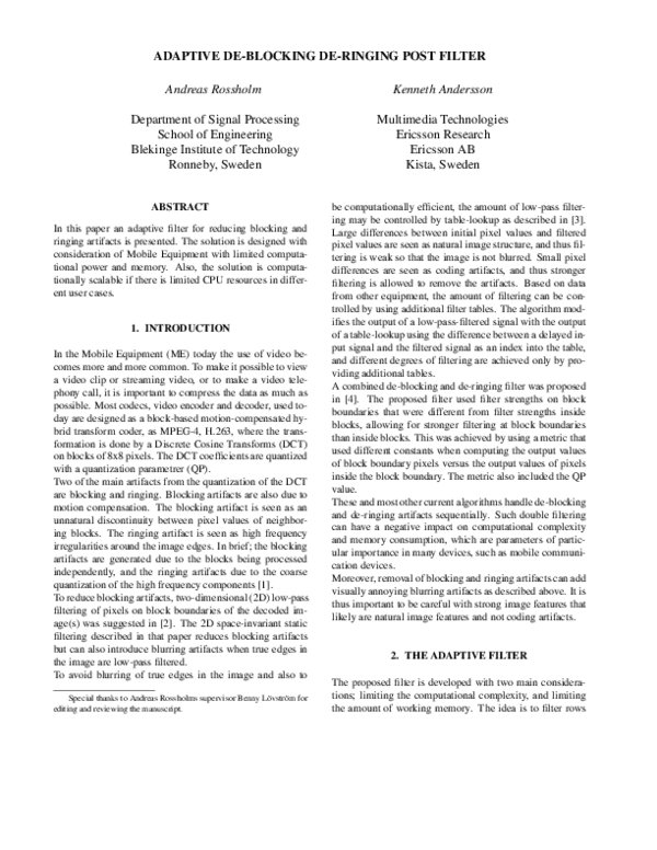 (PDF) Adaptive de-blocking de-ringing post filter