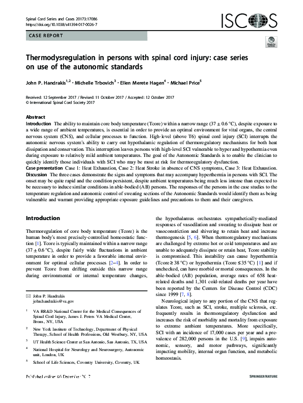 (PDF) Thermodysregulation in persons with spinal cord injury case series on use of the
