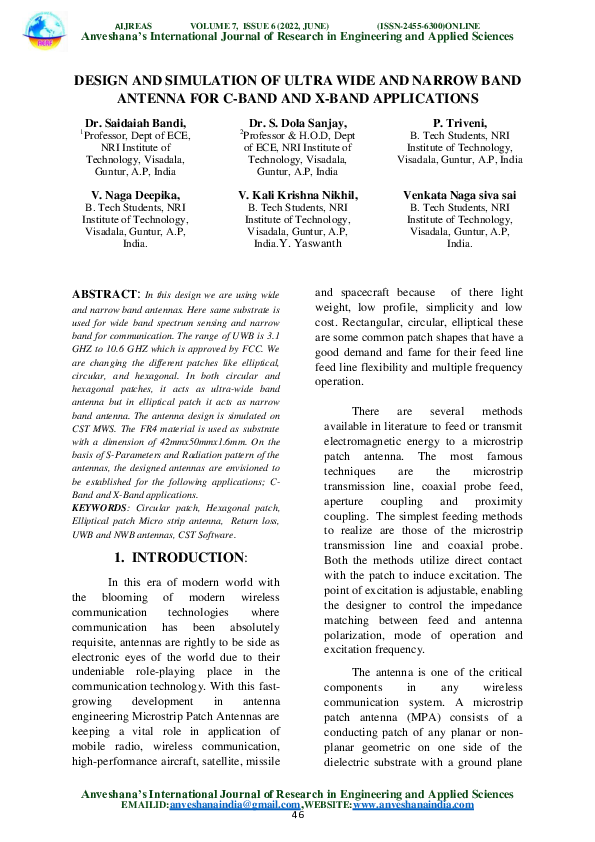 (PDF) DESIGN AND SIMULATION OF ULTRA WIDE AND NARROW BAND ANTENNA FOR C ...