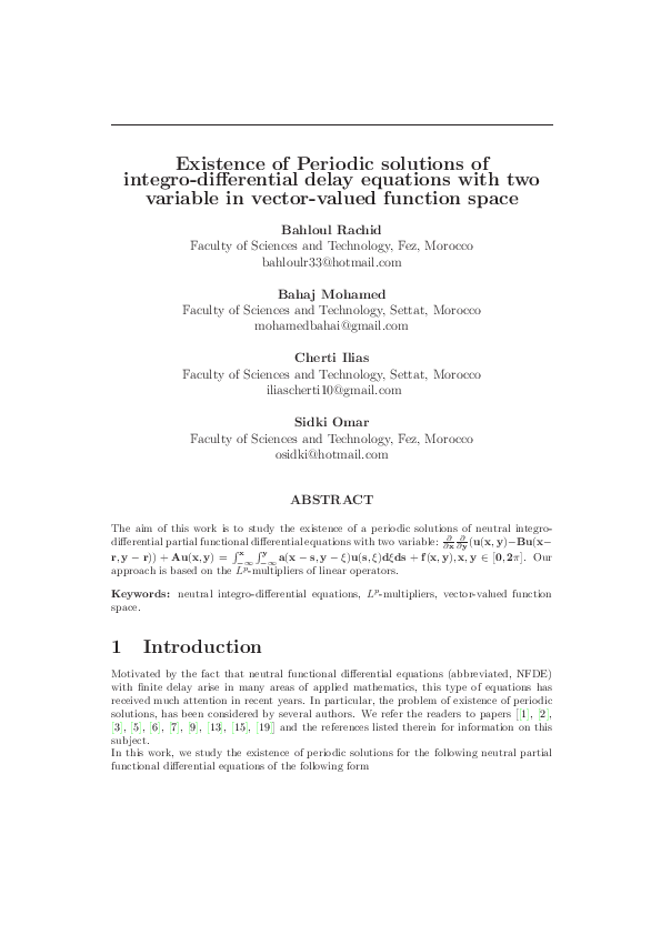 (PDF) Existence of Periodic solutions of integro-differential delay ...