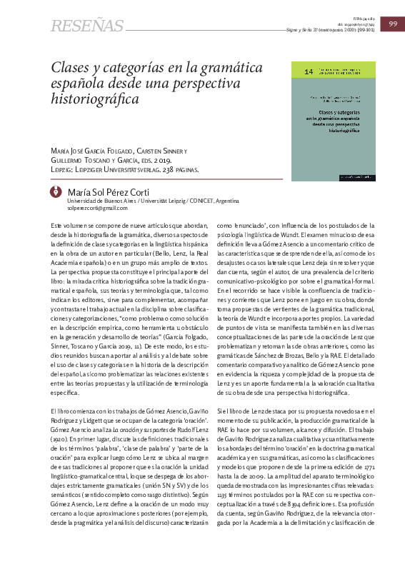 (PDF) Clases y categorías en la gramática española desde una ...