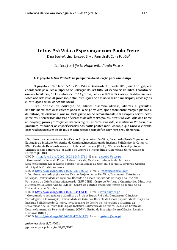 (PDF) Letras Prá Vida a Esperançar com Paulo Freire