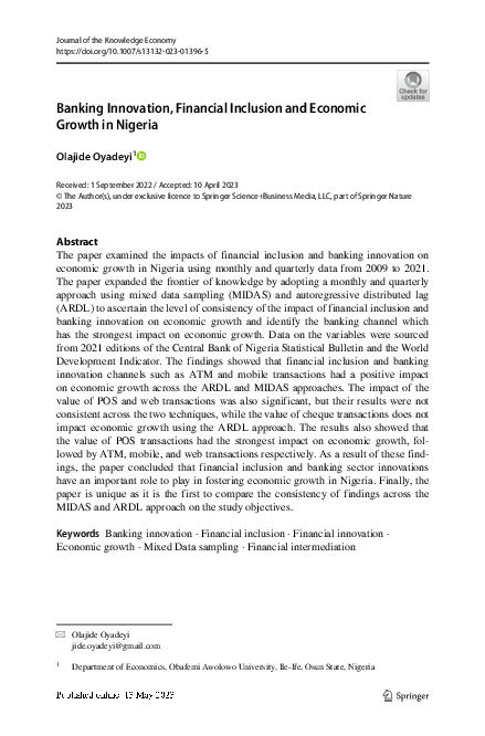 (PDF) Banking Innovation, Financial Inclusion and Economic Growth in ...