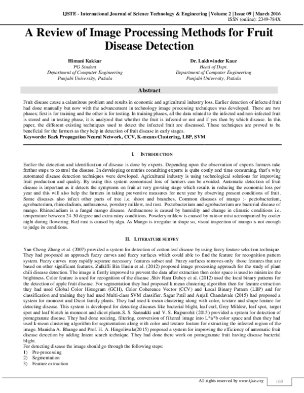 (PDF) A Review of Image Processing Methods for Fruit Disease Detection