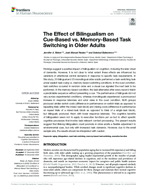 (PDF) The Effect of Bilingualism on Cue-Based vs. Memory-Based Task ...