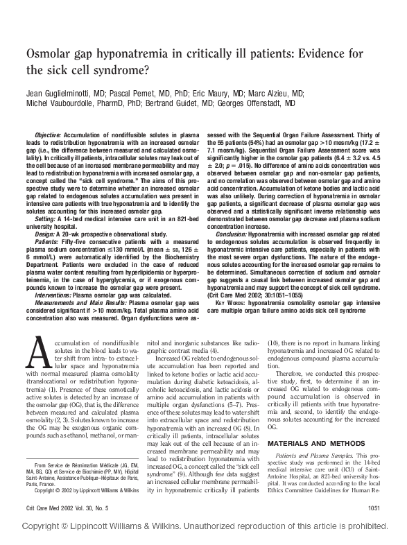 (PDF) Osmolar gap hyponatremia in critically ill patients Evidence for