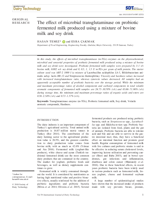 (PDF) The effect of microbial transglutaminase on probiotic fermented ...