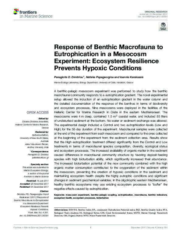 (PDF) Response of Benthic Macrofauna to Eutrophication in a Mesocosm ...