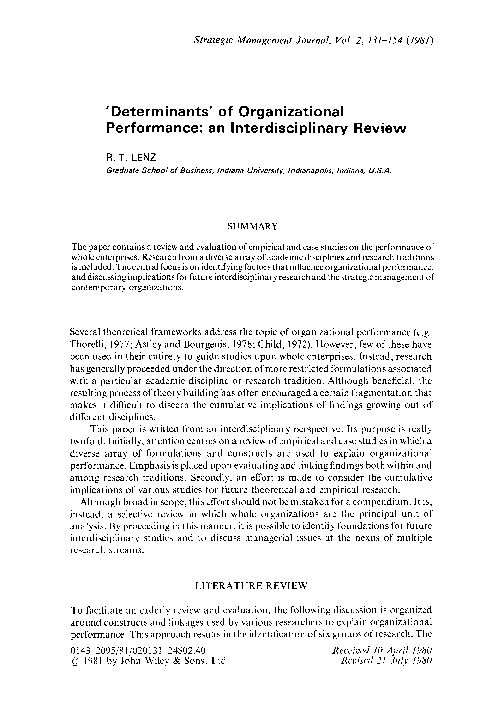 (PDF) ‘Determinants’ of organizational performance An