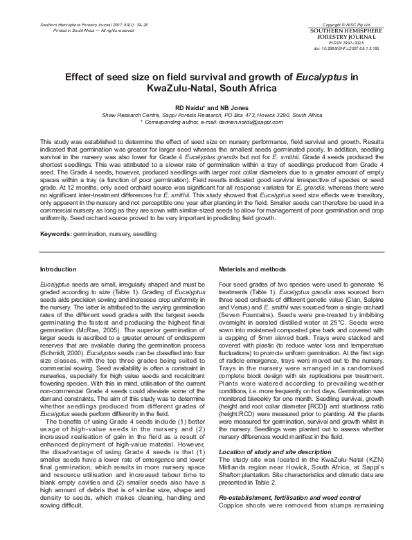(PDF) Effect of seed size on field survival and growth of Eucalyptus in ...