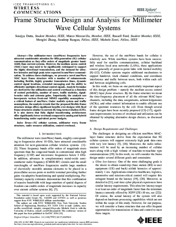 (PDF) Frame Structure Design and Analysis for Millimeter Wave Cellular ...