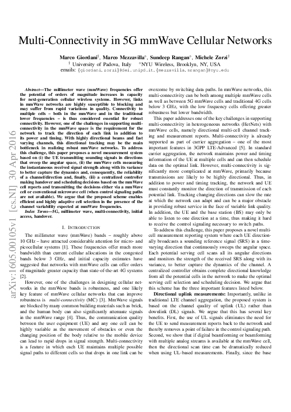 (PDF) Multi-connectivity in 5G mmWave cellular networks