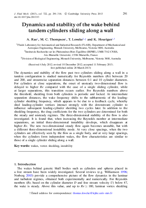 (PDF) Dynamics and stability of the wake behind tandem cylinders ...