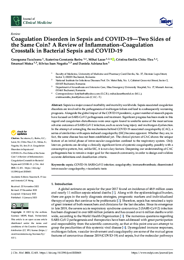 (PDF) Coagulation Disorders in Sepsis and COVID-19—Two Sides of the ...