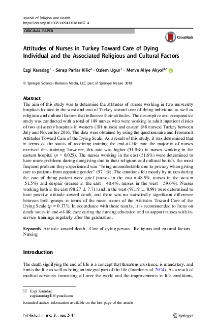 (PDF) Attitudes of Nurses in Turkey Toward Care of Dying Individual and ...