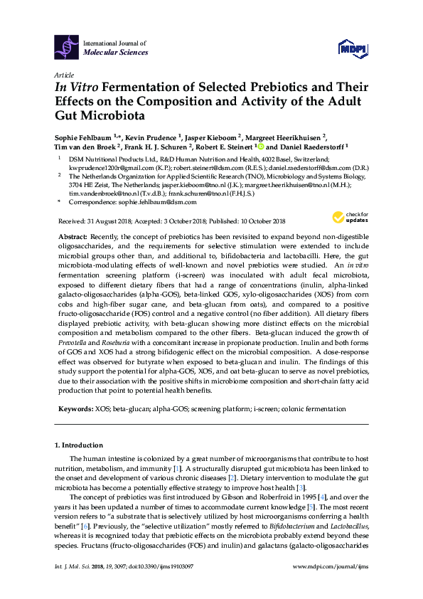 (PDF) In Vitro Fermentation of Selected Prebiotics and Their Effects on ...