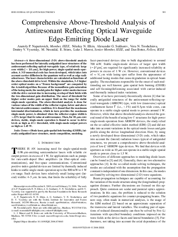 (PDF) Comprehensive Above-Threshold Analysis of Antiresonant Reflecting ...