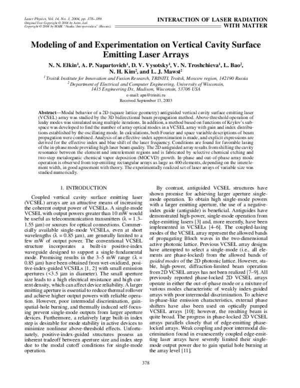 (PDF) Numerical simulations of 2-D vertical cavity surface emitting ...