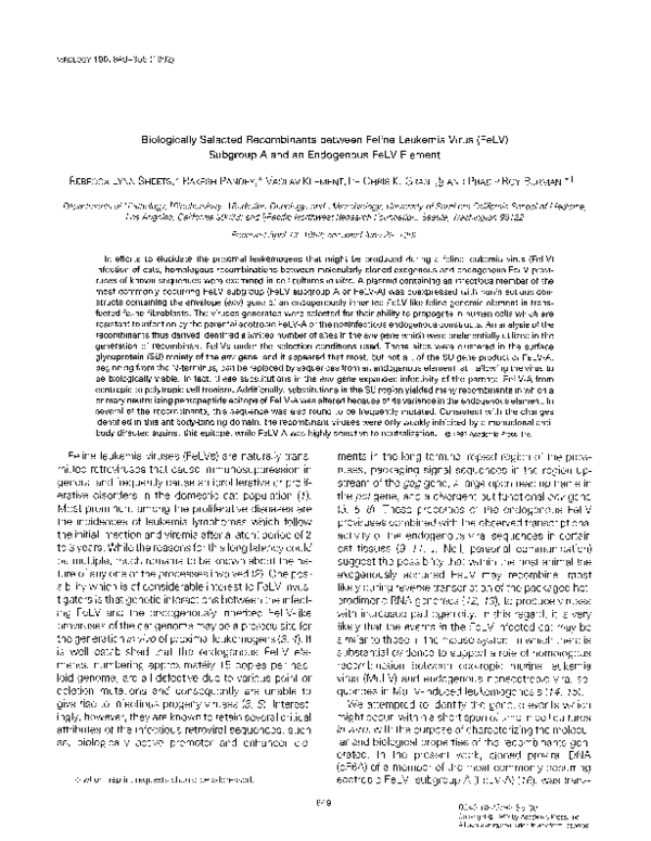 Picture Idea: Pdf Biologically Selected Recombinants Between Feline Leukemia Virus